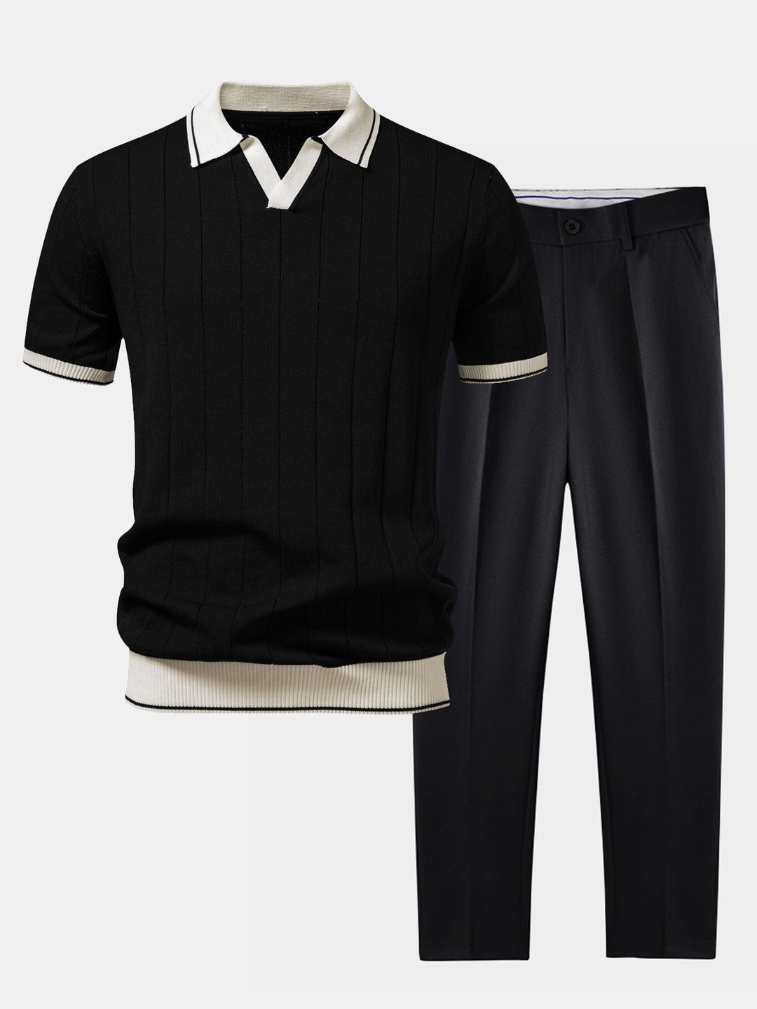 Męski zestaw polo z dzianiny i tapered trousers w stylu smart casual