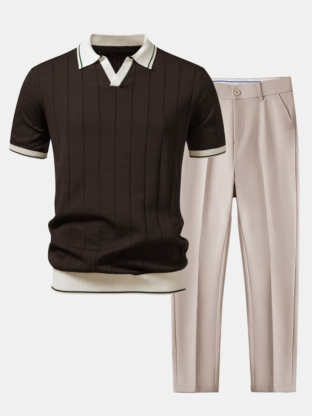 Męski zestaw polo z dzianiny i tapered trousers w stylu smart casual