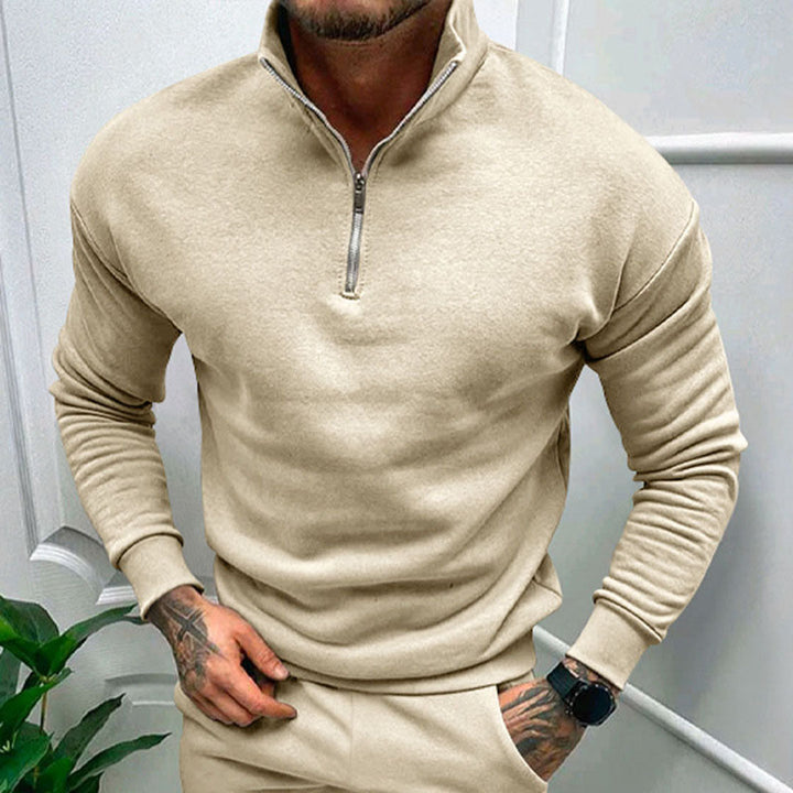 Męski Sweter z Pół-Zipem w Stylu Czystym i Minimalistycznym