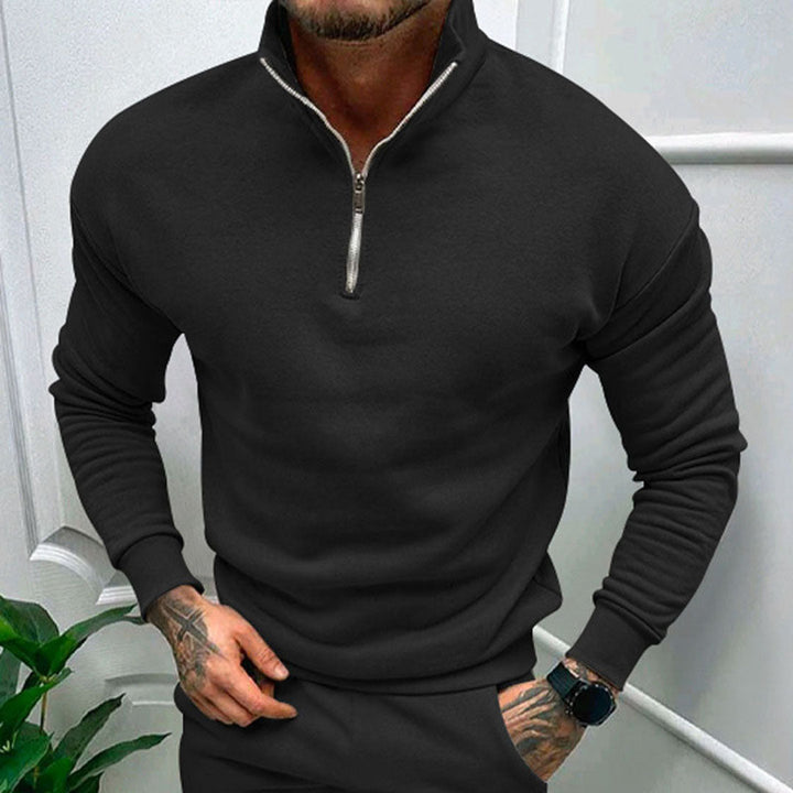 Męski Sweter z Pół-Zipem w Stylu Czystym i Minimalistycznym