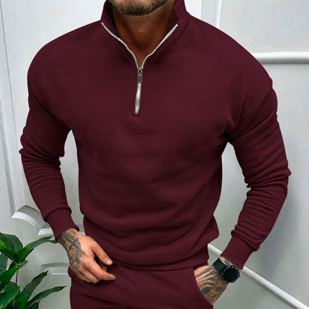Męski sweter z stójką i pół zamkiem