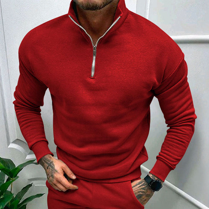Męski sweter z stójką i pół zamkiem
