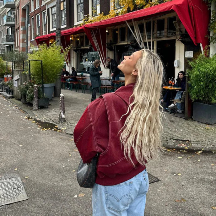 Damska Oversized Kurtka Bomber z Wegetariańskiej Skóry – Nowoczesna Warstwa Streetwear na Dzień i Wieczór
