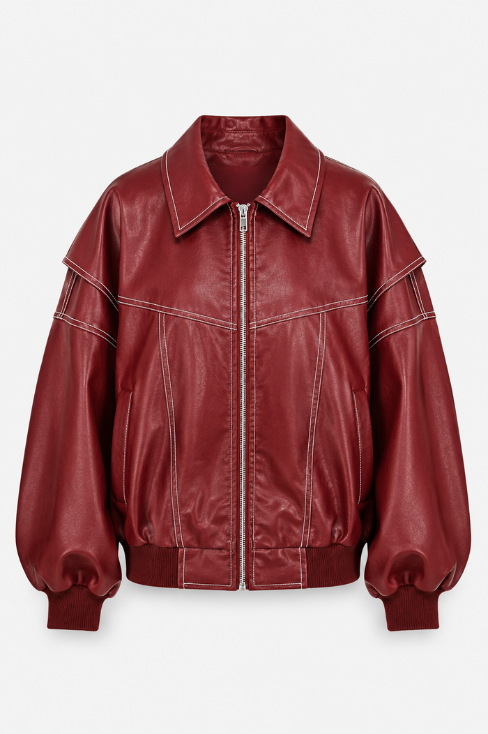 Kobiecą Oversized Bomber Jacket – Kontrastowe Szwy z Zippem na Wiosnę i Jesień
