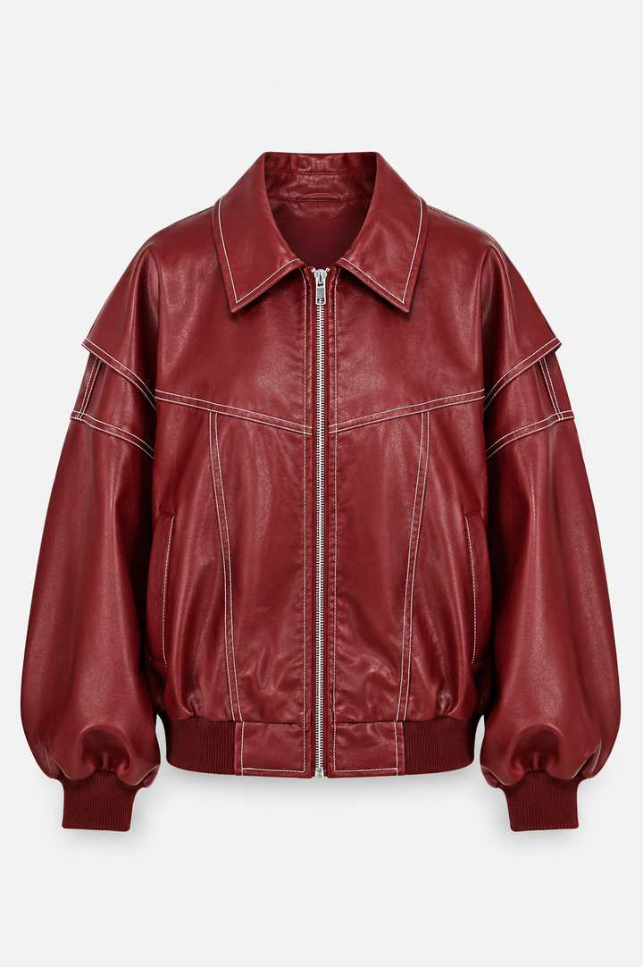 Kobiecą Oversized Bomber Jacket – Kontrastowe Szwy z Zippem na Wiosnę i Jesień