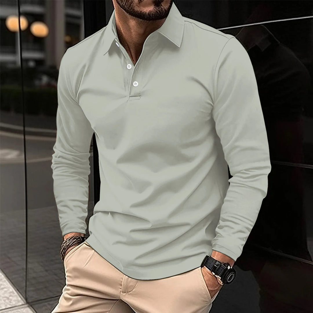 Męska koszulka polo z długim rękawem w slim fit – miękki, elegancki top na biuro i wieczorne wyjścia