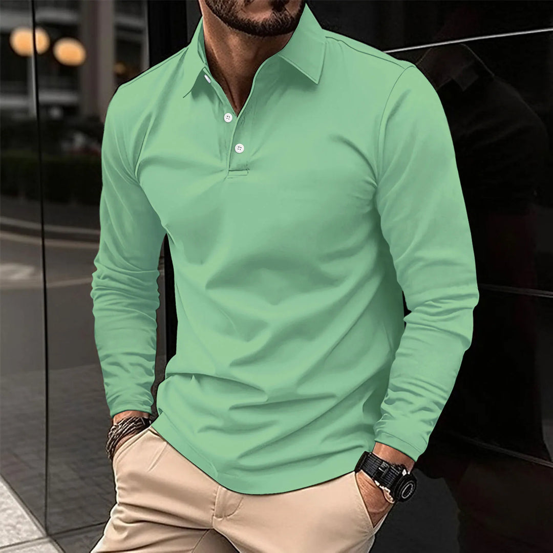 Męska koszulka polo z długim rękawem w slim fit – miękki, elegancki top na biuro i wieczorne wyjścia