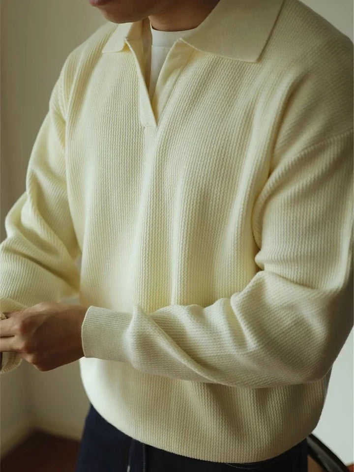 Męski sweter polo – elegancki, oddychający, wygodny, smart casual, z długim rękawem