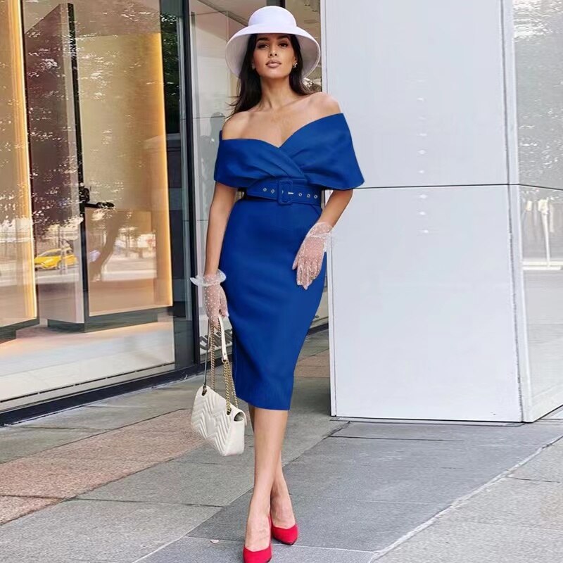 Sukienka Damska Bodycon Off Shoulder Strukturalna Midi Elegancja