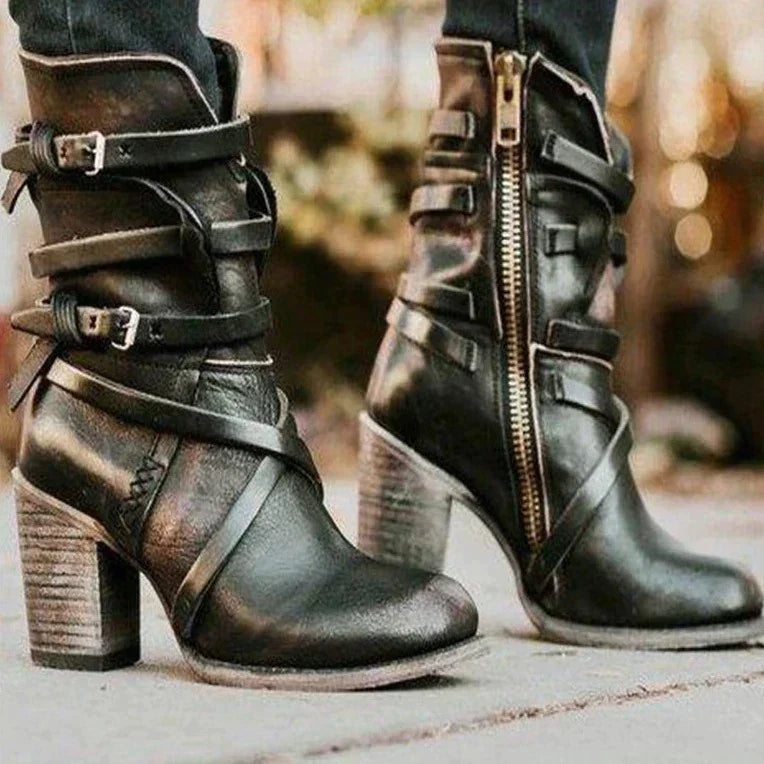 Kobiece Retro Zimowe Botki – Ciepłe, Wygodne, Zamszowe, Eleganckie, Codzienne Obuwie Casual