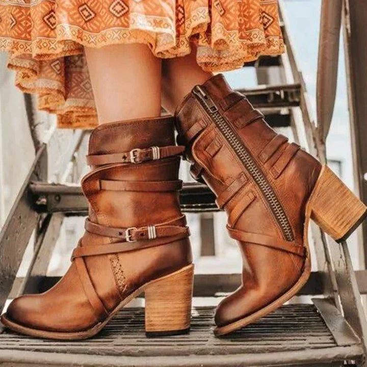 Kobiece Retro Zimowe Botki – Ciepłe, Wygodne, Zamszowe, Eleganckie, Codzienne Obuwie Casual