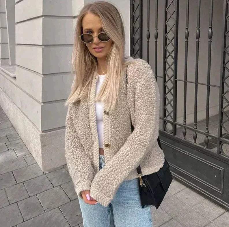 Kardigan Teddy dla kobiet Miękki Ciepły Stylowy Uniwersalny Codzienny Żakiet do Warstwowania