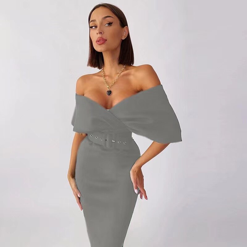 Sukienka Damska Bodycon Off Shoulder Strukturalna Midi Elegancja