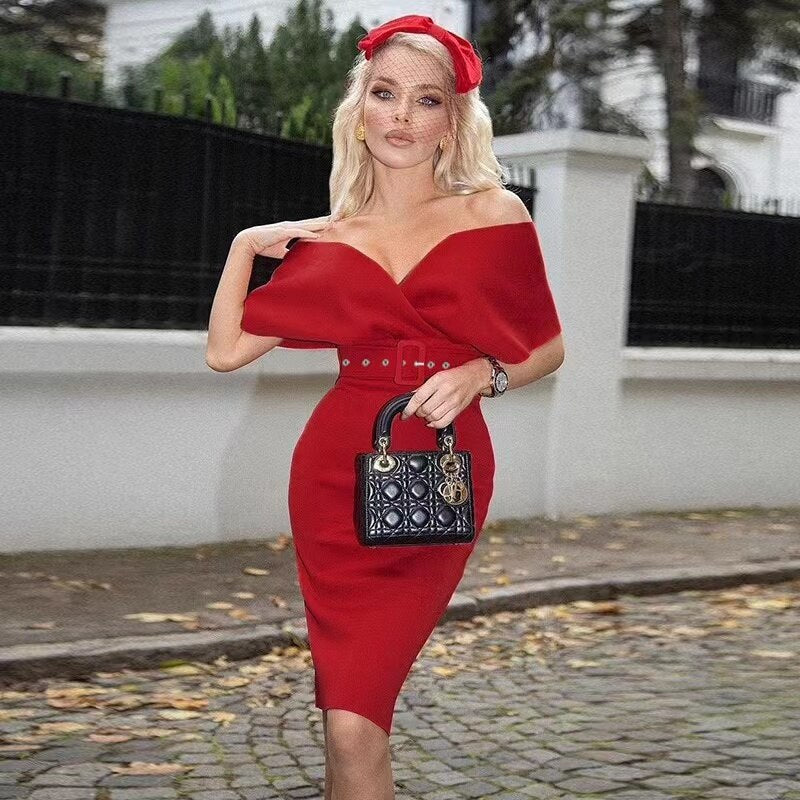 Sukienka Damska Bodycon Off Shoulder Strukturalna Midi Elegancja