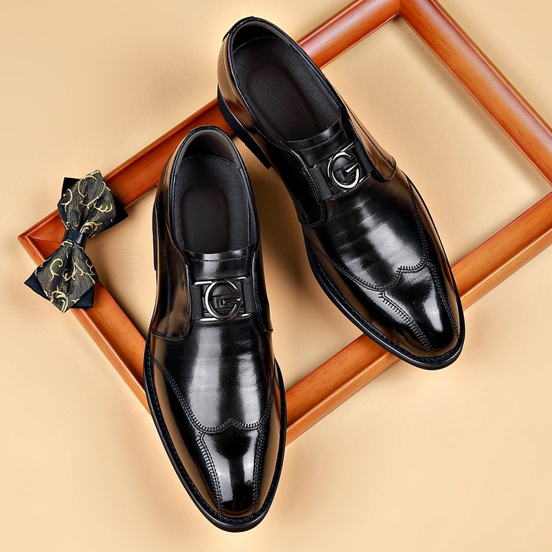 Męskie Skórzane Buty Monk Strap – Polerowane Buty na Klips do Biznesu i Wieczorowych Stylizacji