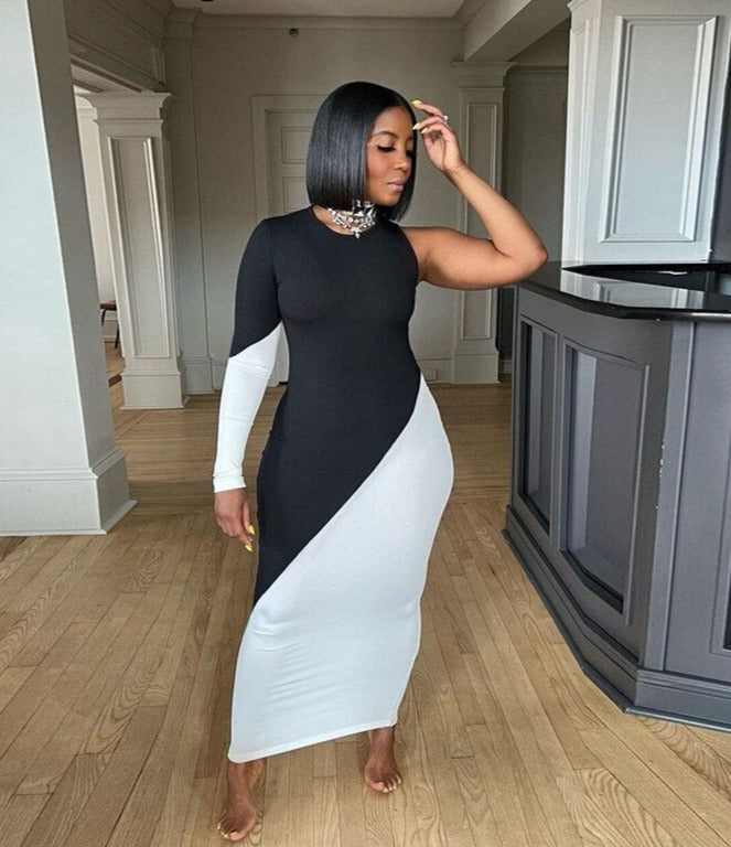 Asymetryczna Sukienka Maxi Bodycon dla Kobiet – Modelująca Sukienka na Okazje, Imprezy i Wieczory