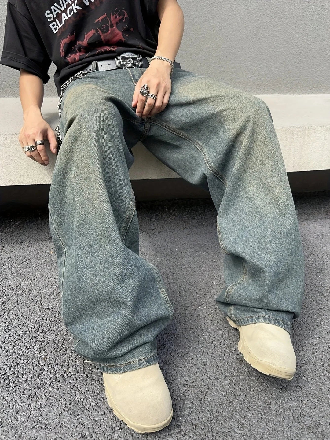 Męskie Luźne Dżinsy Streetwear – Relaksowane Dżinsy z Szerokimi Nogawkami do Codziennych Stylizacji Miejskich