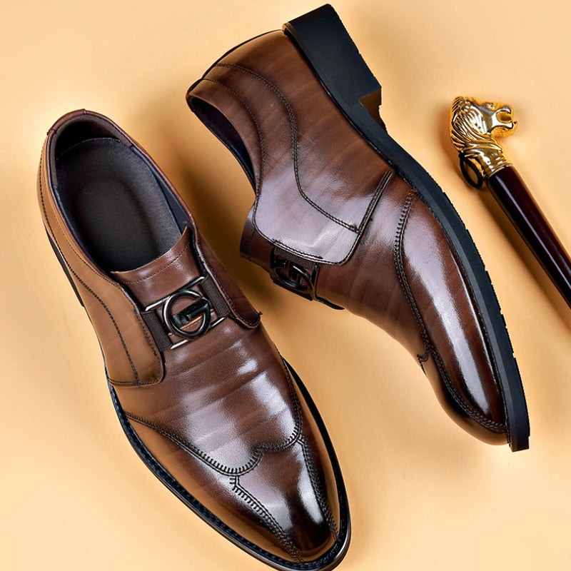 Męskie Skórzane Buty Monk Strap – Polerowane Buty na Klips do Biznesu i Wieczorowych Stylizacji