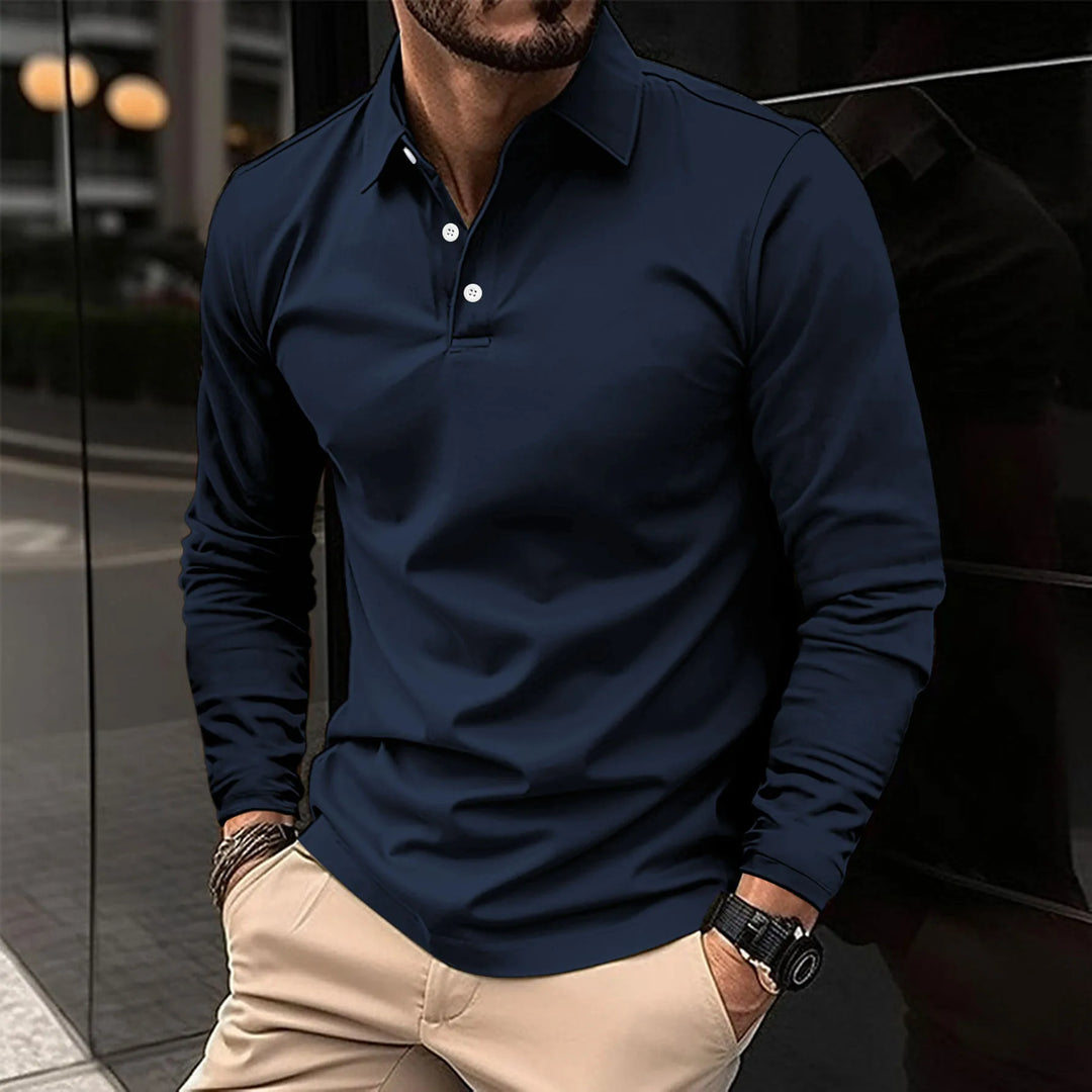 Męska koszula polo o slim fit z długim rękawem