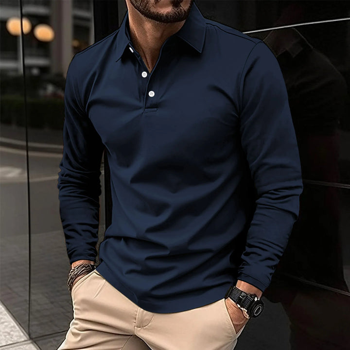 Męska koszulka polo z długim rękawem w slim fit – miękki, elegancki top na biuro i wieczorne wyjścia