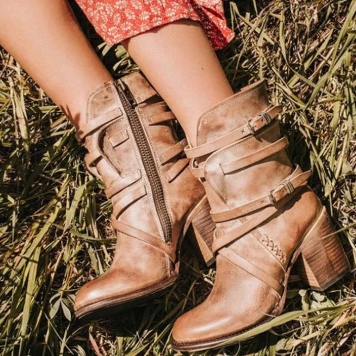 Kobiece Retro Zimowe Botki – Ciepłe, Wygodne, Zamszowe, Eleganckie, Codzienne Obuwie Casual