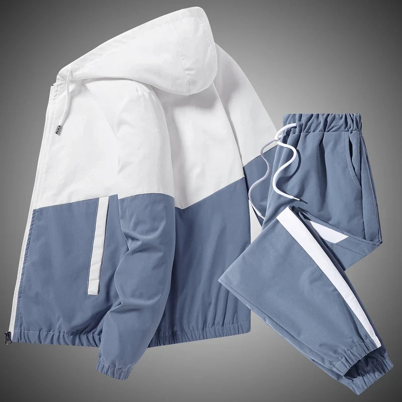 Męski Dwuczęściowy Dres Casual Joggers i Kurtka Sportowa z Kapturem Wygodny Streetwear Hip Hop Strój do Biegania