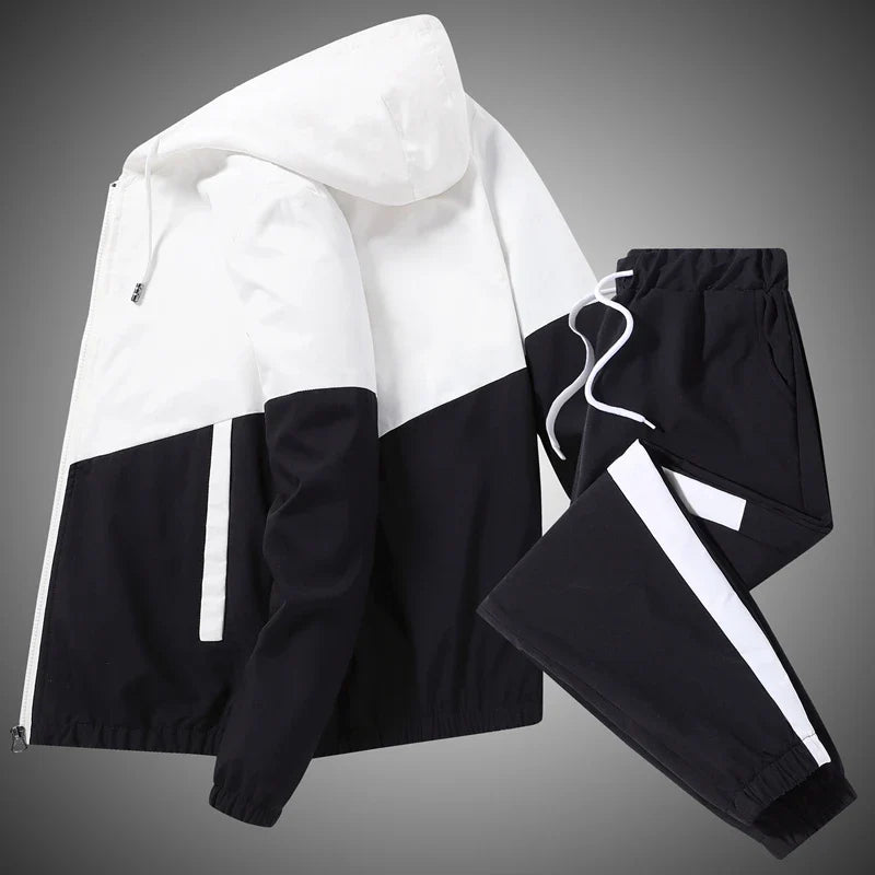 Męski Dwuczęściowy Dres Casual Joggers i Kurtka Sportowa z Kapturem Wygodny Streetwear Hip Hop Strój do Biegania