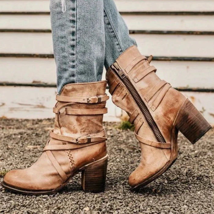 Kobiece Retro Zimowe Botki – Ciepłe, Wygodne, Zamszowe, Eleganckie, Codzienne Obuwie Casual