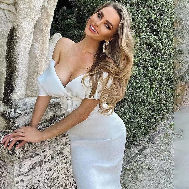 Sukienka Damska Bodycon Off Shoulder Strukturalna Midi Elegancja