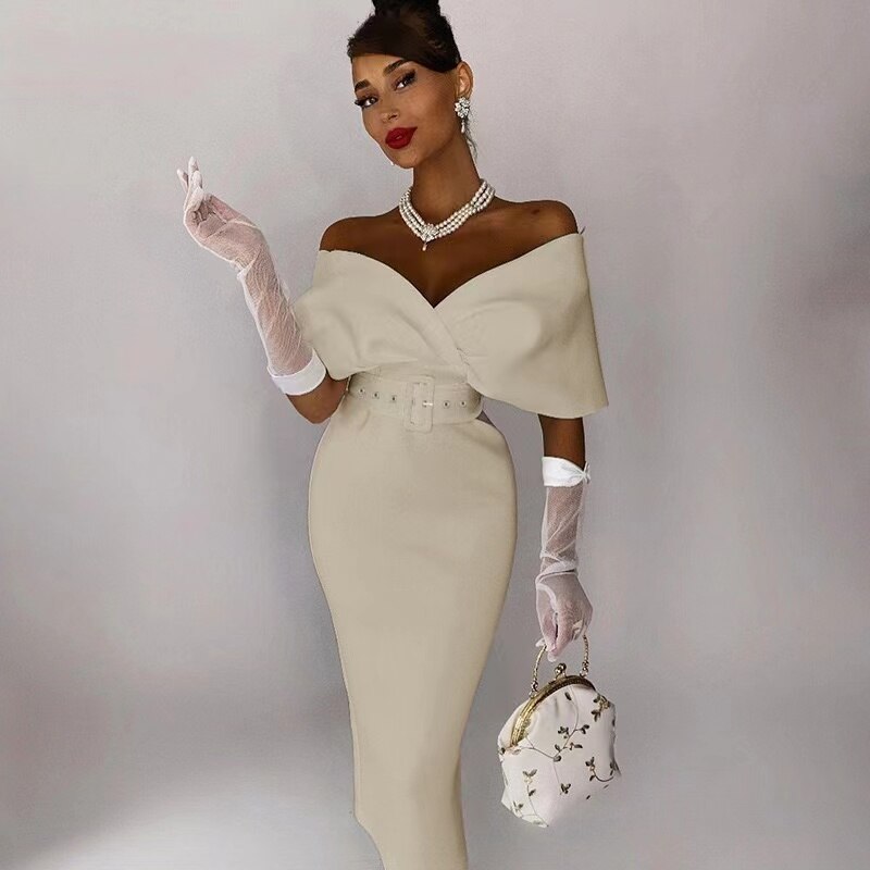 Sukienka Damska Bodycon Off Shoulder Strukturalna Midi Elegancja