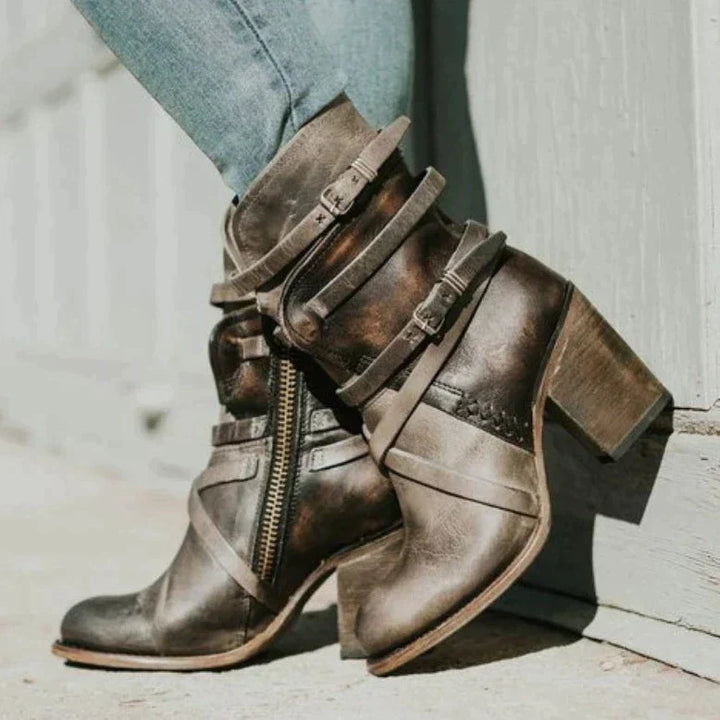 Kobiece Retro Zimowe Botki – Ciepłe, Wygodne, Zamszowe, Eleganckie, Codzienne Obuwie Casual