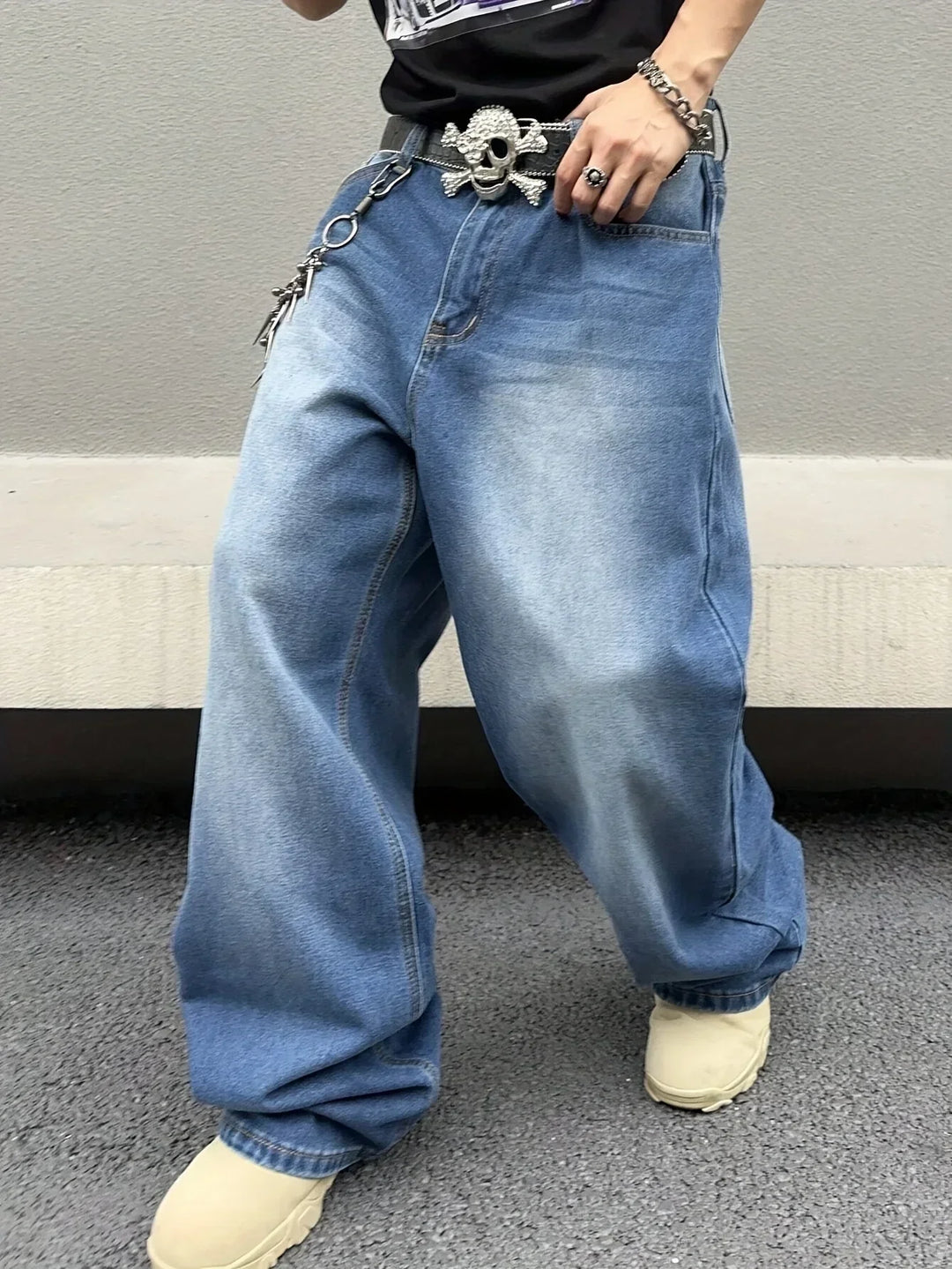Męskie Luźne Dżinsy Streetwear – Relaksowane Dżinsy z Szerokimi Nogawkami do Codziennych Stylizacji Miejskich