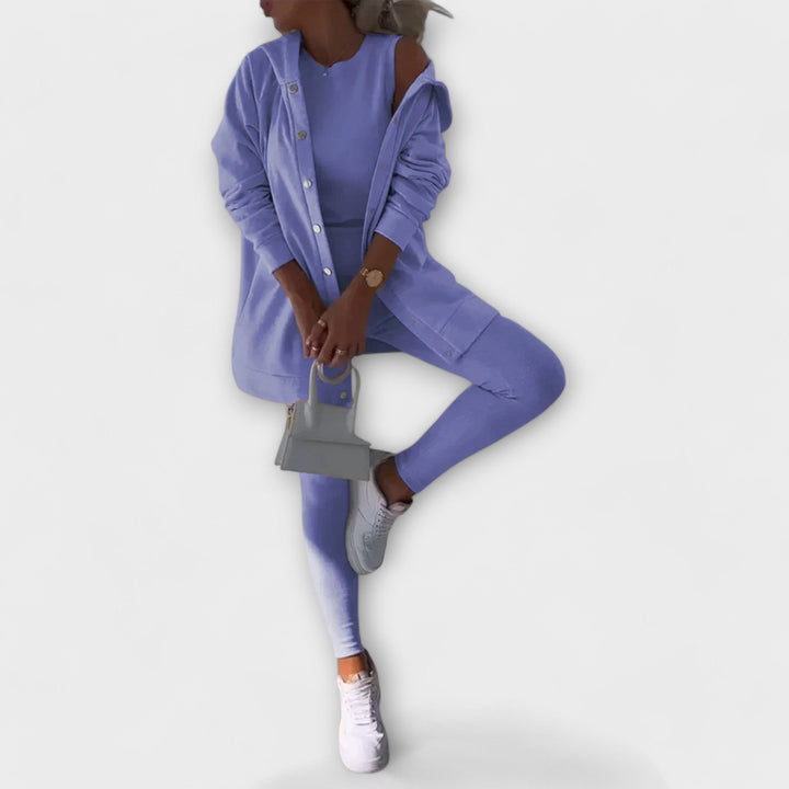 Zestaw kardiganów dla kobiet – długi kardigan z topem i legginsami na wiosnę i jesień