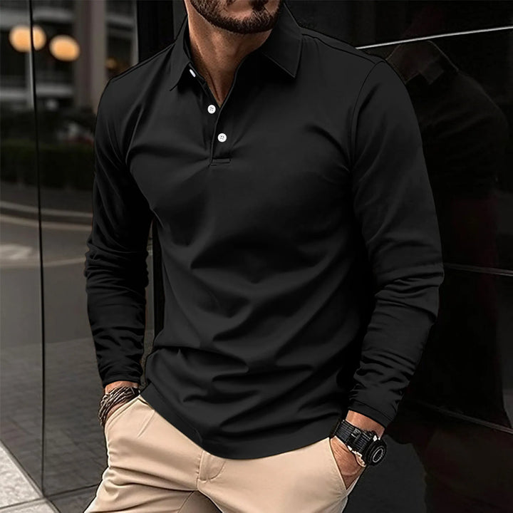 Męska koszula polo o slim fit z długim rękawem