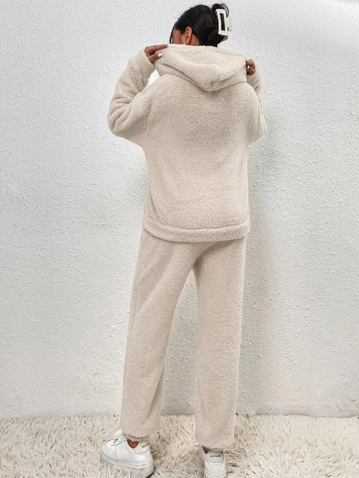 Zestaw Damski Teddy – Kapturowy Fleece Dwuczęściowy na Zimowy Relaks