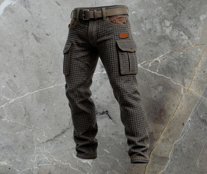 Męskie Spodnie Cargo z Pikowaniem, Teksturowane, Slim Fit