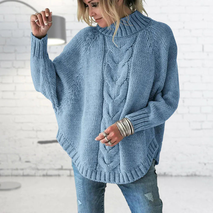 Damski Sweter Oversize z Półgolfem i Wzorem Warkocza