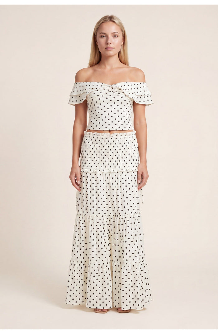Zestaw spódnicy midi i bluzki off shoulder w kropki dla kobiet