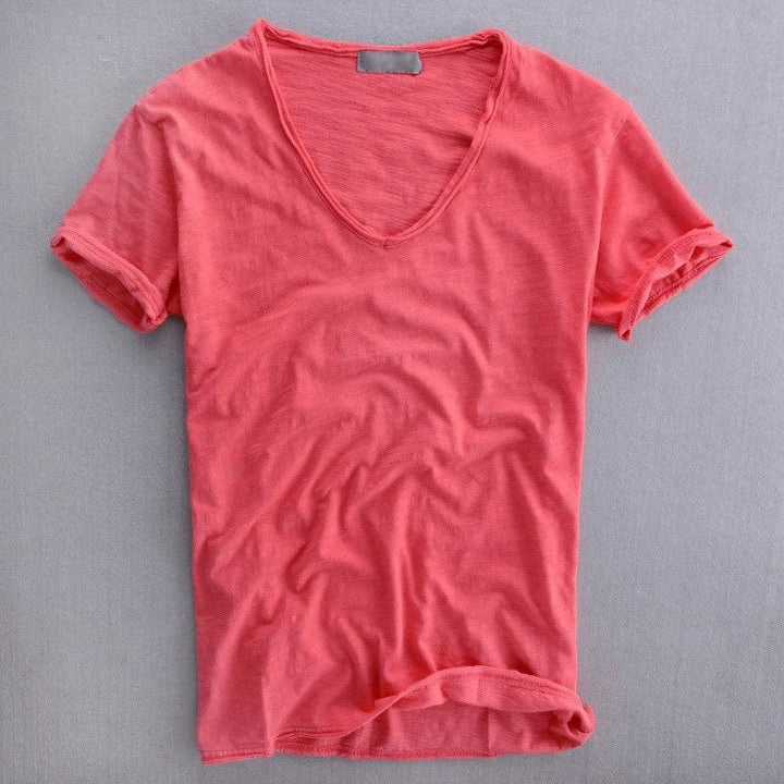 Męska koszulka V-neck slim fit, lekka, casualowa, letnia