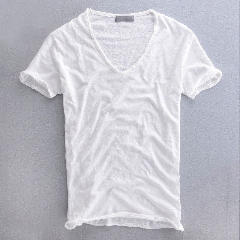 Męska koszulka V-neck slim fit, lekka, casualowa, letnia