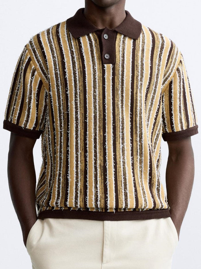 Męska retro dzianinowa koszulka polo w paski na lato