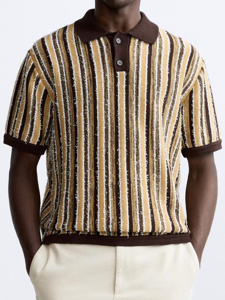 Męska retro dzianinowa koszulka polo w paski na lato