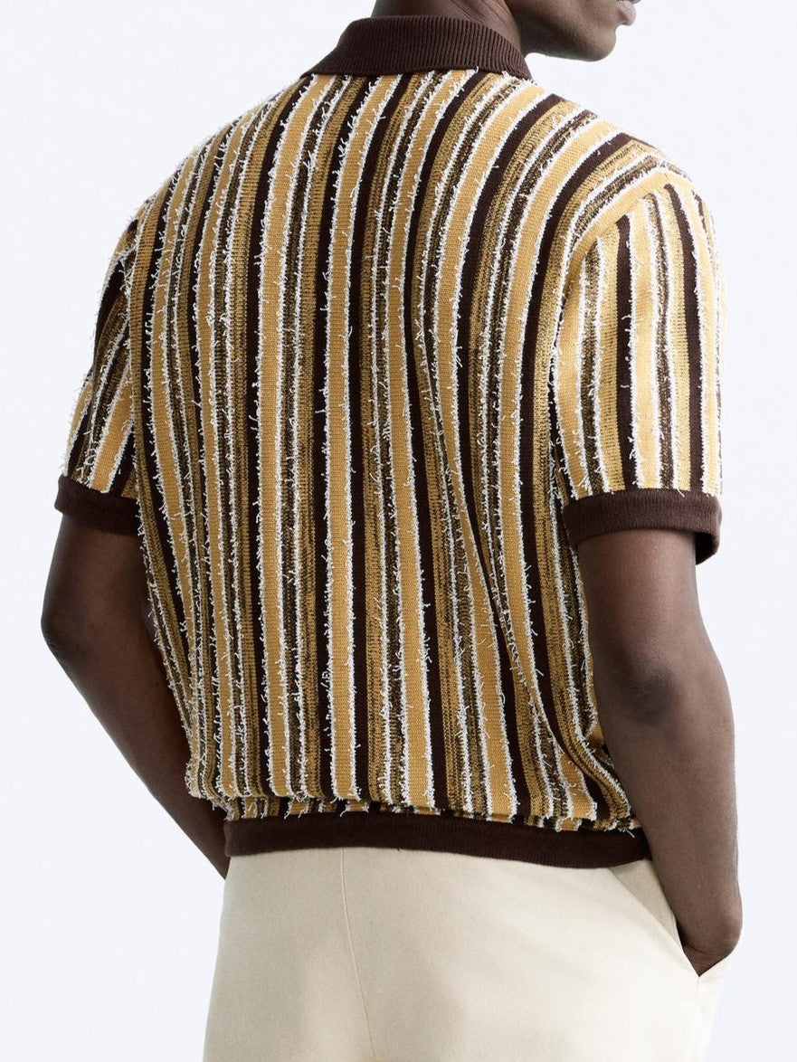 Męska retro dzianinowa koszulka polo w paski na lato