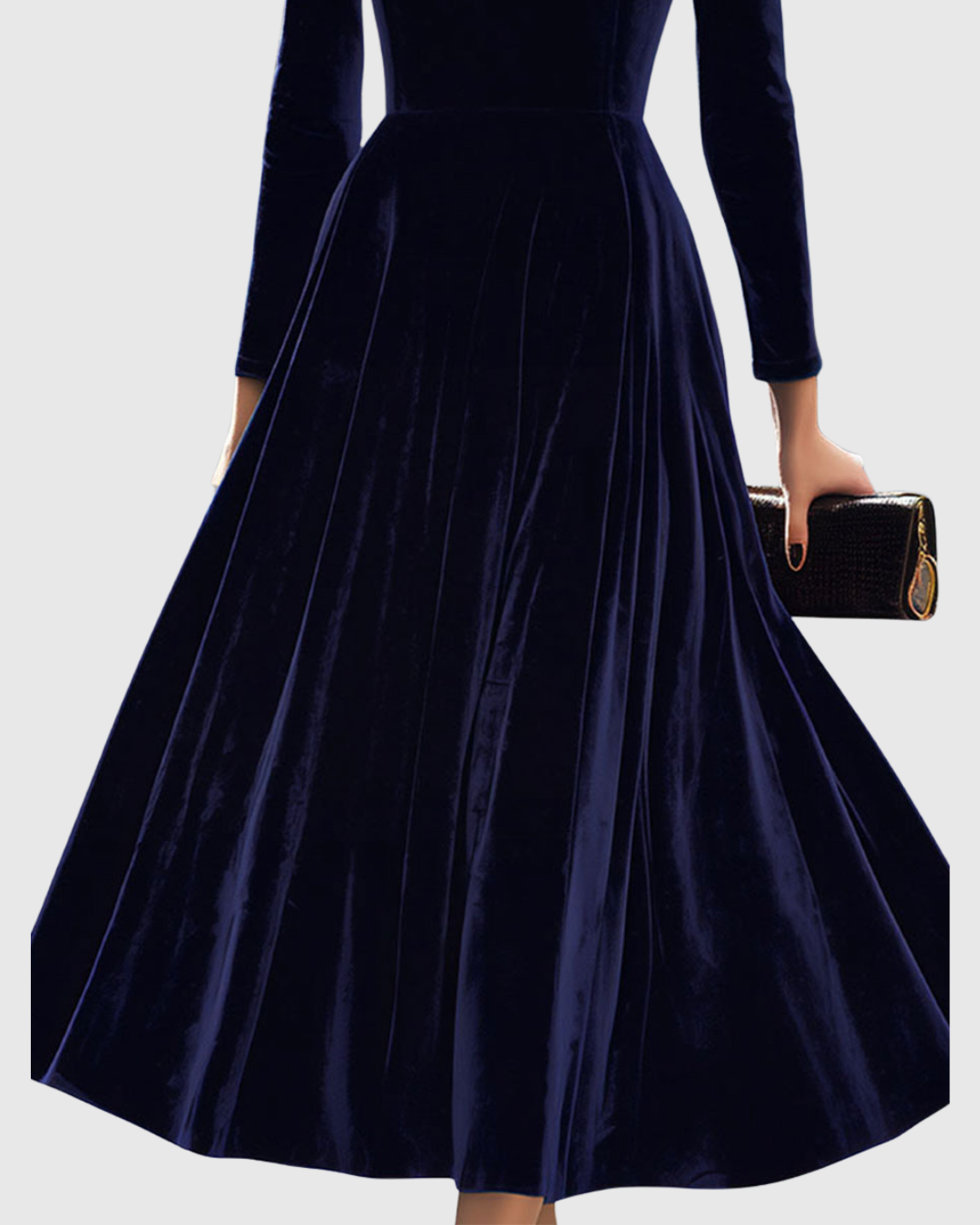 Damska Welurowa Sukienka Midi Elegancka Długa Rękaw Silhouette