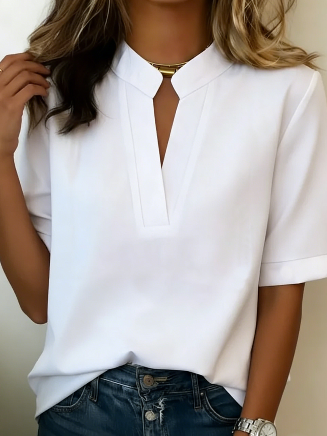 Kobiece Bluzki z Krótkim Rękawem z Rozcięciem – Luźna Bluzka Smart Casual na Wiosnę i Lato