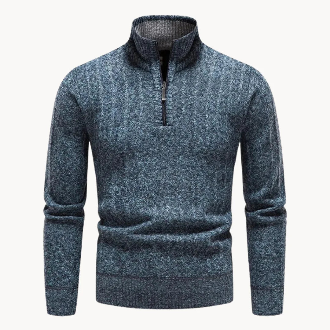Męski sweter z ćwierć zamkiem i stójką, dzianinowy, z długim rękawem, casualowy, elegancki, codzienny sweter do warstwowego noszenia