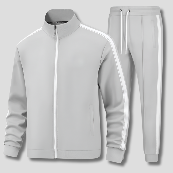 Męski Dres z Kurtką na Zamek z Detalami w Paski