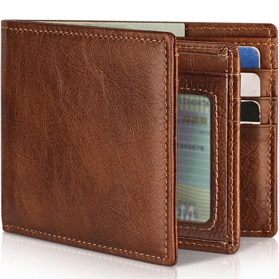Męski Slim RFID Blocking Portfel – Skórzany Bifold z 13 Miejscami na Karty i Okienkiem na ID