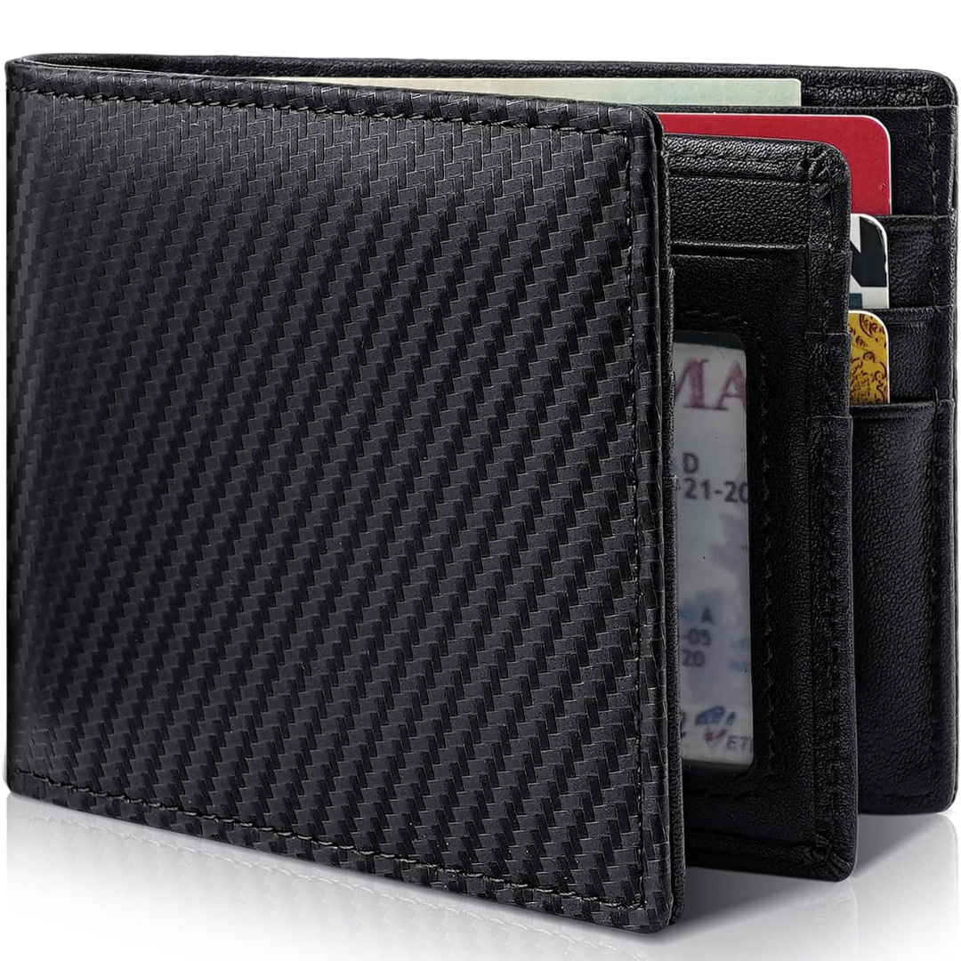 Męski Slim RFID Blocking Portfel – Skórzany Bifold z 13 Miejscami na Karty i Okienkiem na ID