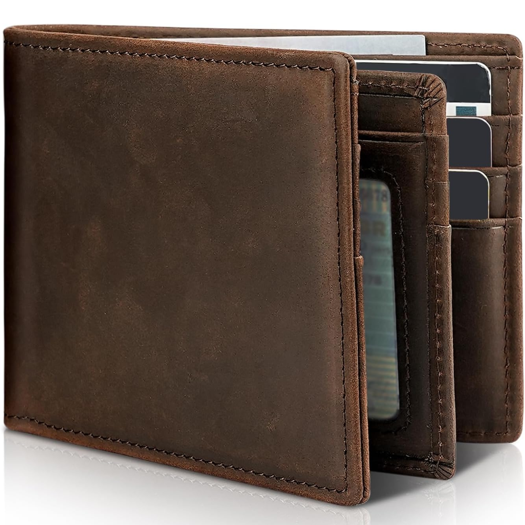 Męski Slim RFID Blocking Portfel – Skórzany Bifold z 13 Miejscami na Karty i Okienkiem na ID